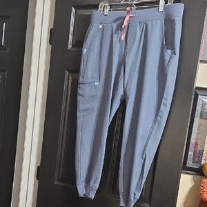 Figs Women's HEATHER DENIM Zamora Jogger Pants with Pink Drawstring